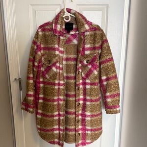 RD Style Pink and Tan Plaid Teddy Jacket